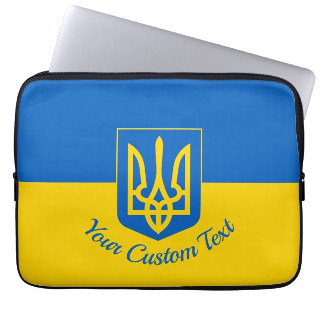 Ukrainian flag with coat of arms and custom text laptop fodral (Framsidan)