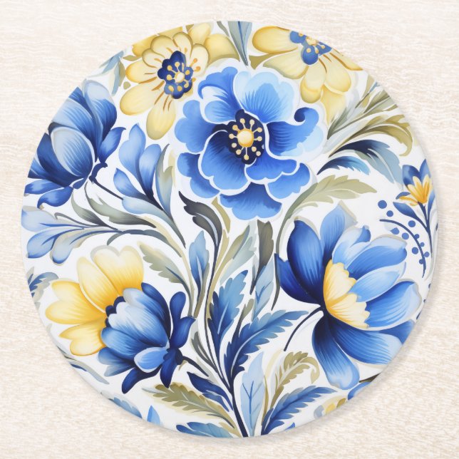 Ukrainian folk art pattern underlägg papper rund (Framsidan)