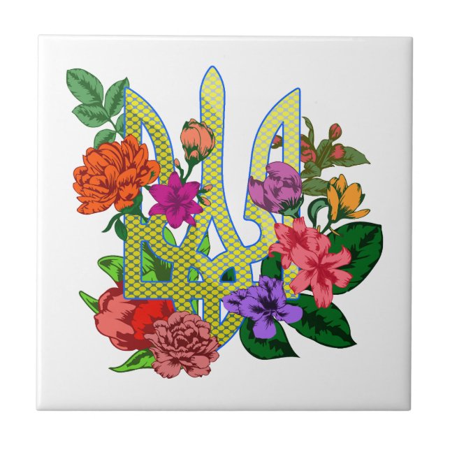 Ukrainian heraldry trident tryzub blooming flowers kakelplatta (Framsidan)