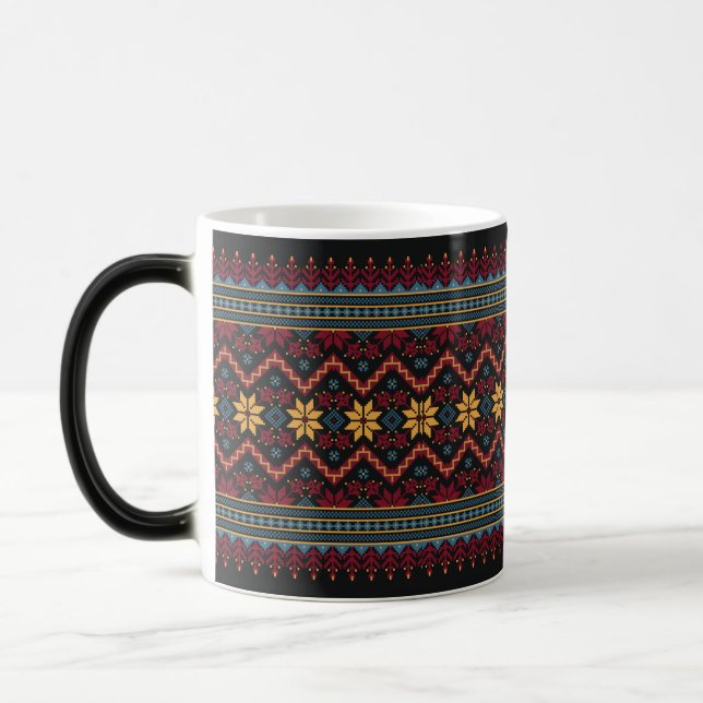 Ukrainian traditional vushuvanka folk pattern red magisk mugg (Vänster)