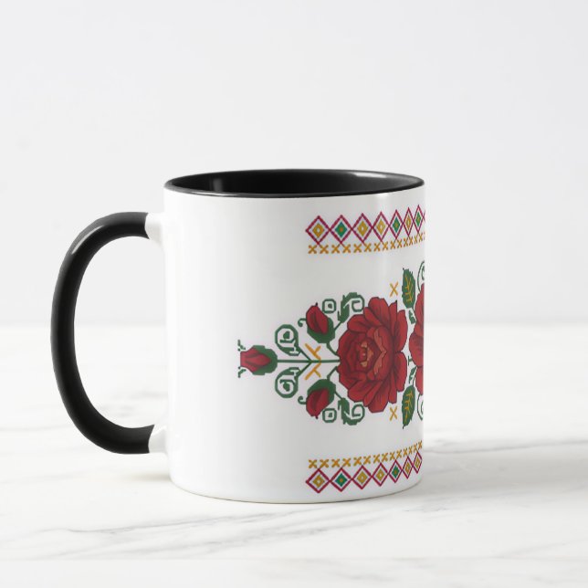 Ukrainian traditional vushuvanka folk pattern rose mugg (Vänster)