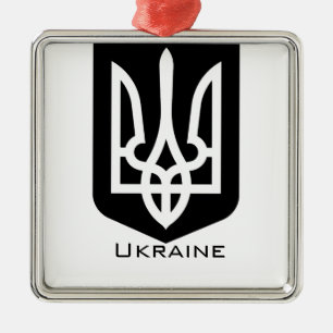 Ukrainias moderna grafiska emblem Tryzub Julgransprydnad Metall