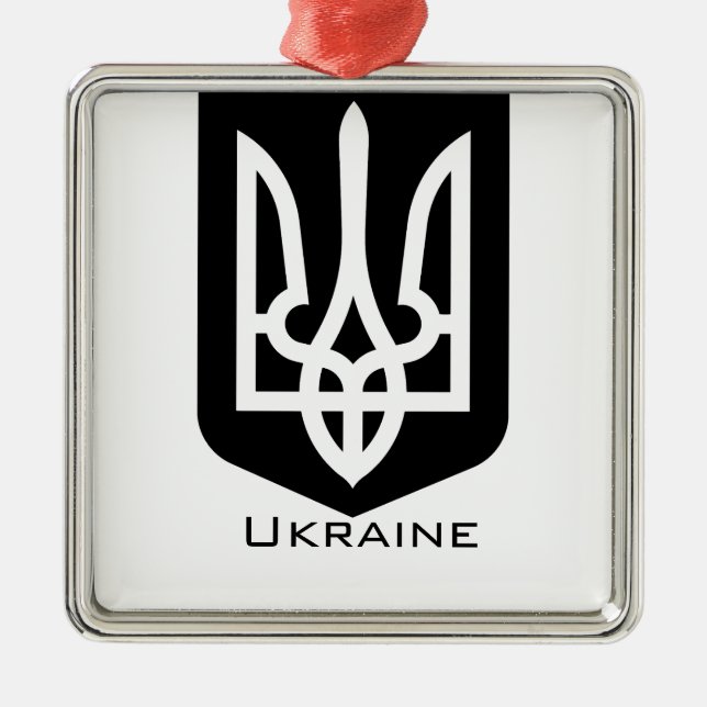 Ukrainias moderna grafiska emblem Tryzub Julgransprydnad Metall (Framsidan)