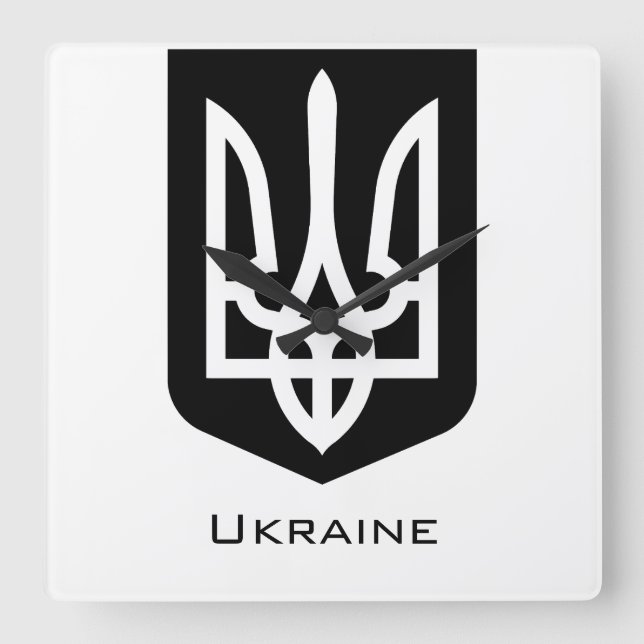 Ukrainias samtida grafiska emblem Tryzub Fyrkantig Klocka (Framsida)