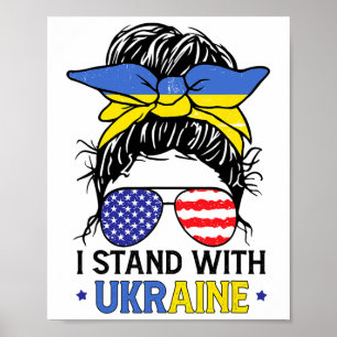 Ukrainsk amerikansk flagga jag står med Ukraina rö Poster