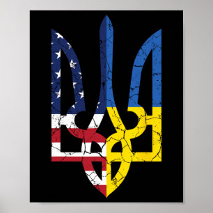 Ukrainsk Amerikansk Flagga Symbolisera Kärlek Stöd Poster