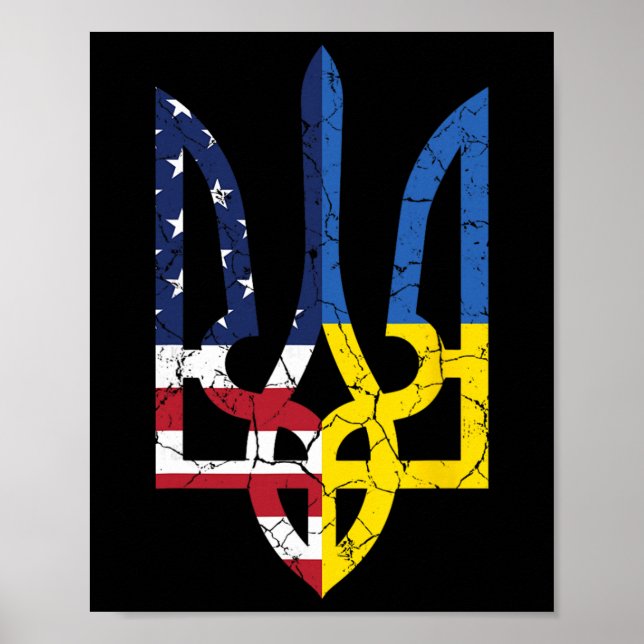 Ukrainsk Amerikansk Flagga Symbolisera Kärlek Stöd Poster (Framsidan)