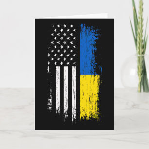 Ukrainsk Amerikansk Flagga T-Shirt - Stolthet Ukra Kort