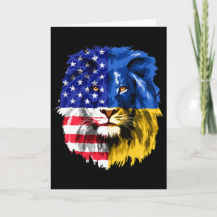 Ukrainsk Amerikansk Flagga Ukraina Lejon Ansikte U Kort