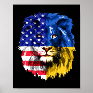 Ukrainsk amerikansk flagga Ukraina Lejon Ansikte U Poster