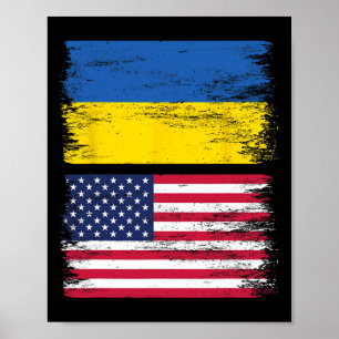 Ukrainsk Amerikansk Flagga Ukraina Usa Amerika Röt Poster