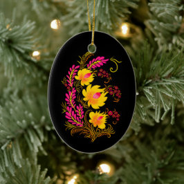 Ukrainsk blomsterfolkkonst julgransprydnad keramik