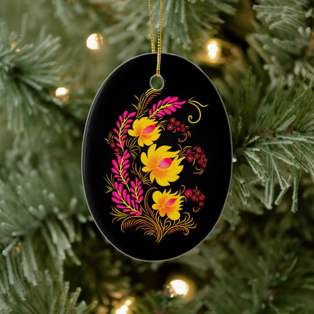 Ukrainsk blomsterfolkkonst julgransprydnad keramik (Träd)