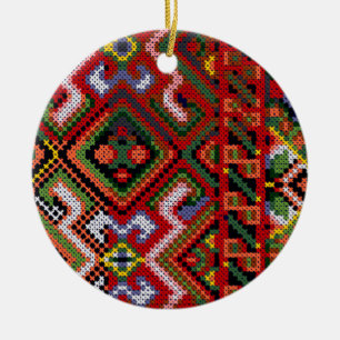 Ukrainsk broderad korsstygnsornament julgransprydnad keramik