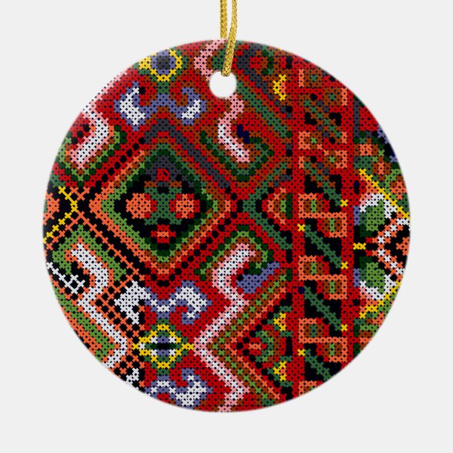 Ukrainsk broderad korsstygnsornament julgransprydnad keramik (Framsidan)