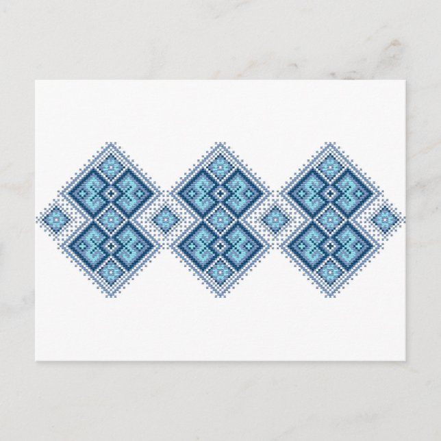 Ukrainsk broderi blå vyshyvanka vykort (Framsida)