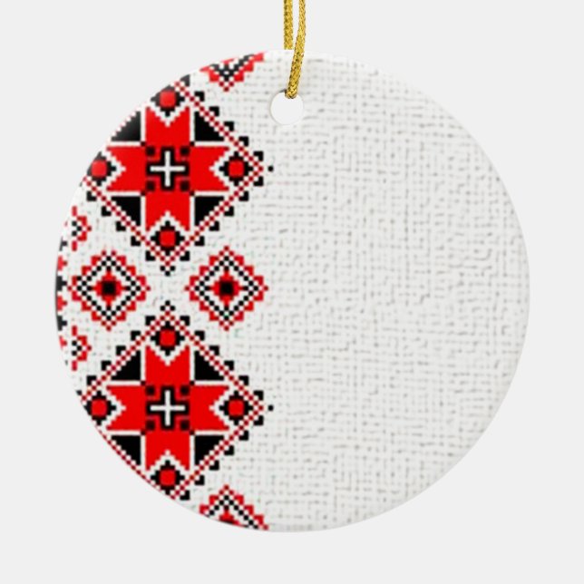 Ukrainsk broderi julgransprydnad keramik (Framsidan)