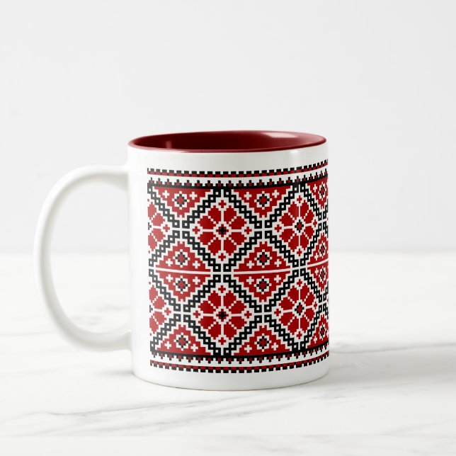 Ukrainsk brodery (vyshyvanka) mugg röd (Vänster)