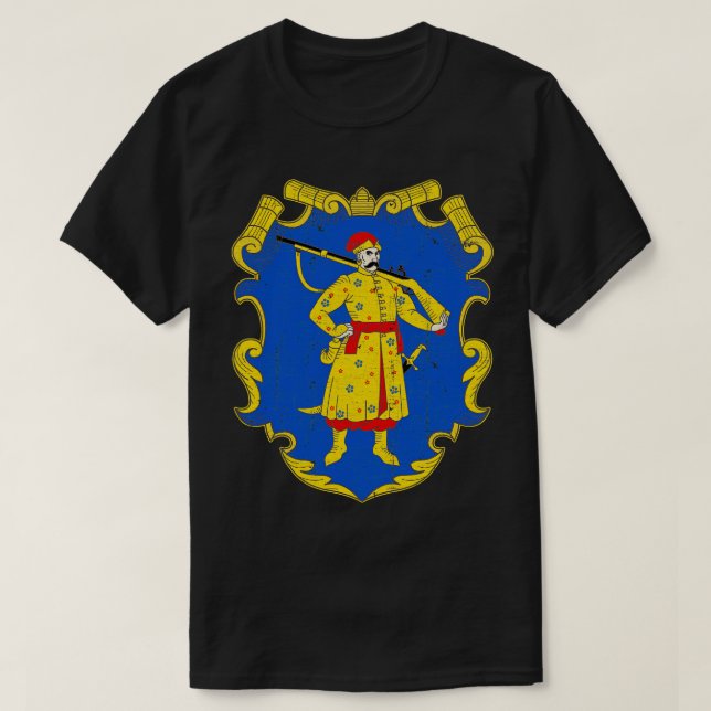 ukrainsk cosack VintageStyle Emblem Design T Shirt (Design framsida)