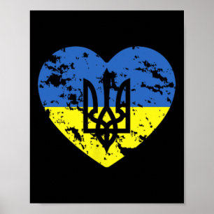 Ukrainsk flagg och Tryzub hjärtformat stöd Ukr Poster
