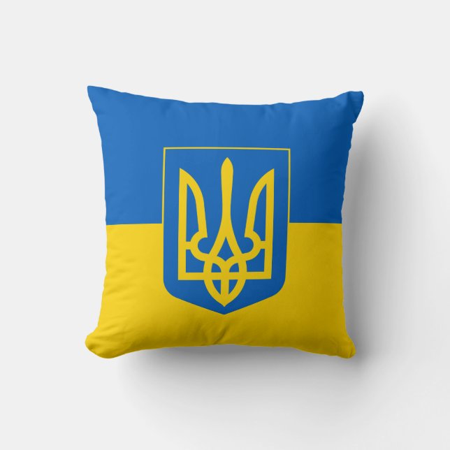 Ukrainsk flagga med statsvapen kudde (Framsida)