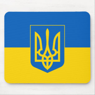 Ukrainsk flagga med statsvapen musmatta