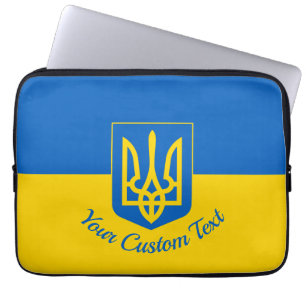 Ukrainsk flagga med statsvapen och anpassad text laptop fodral