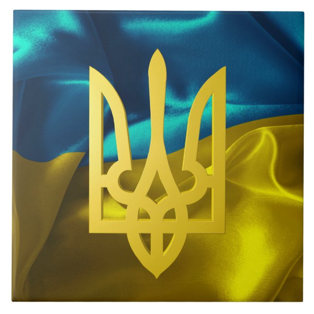 Ukrainsk flagga och Tryzub Kakelplatta (Framsidan)