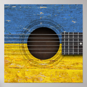 Ukrainsk flagga på den gammala akustiska gitarren poster
