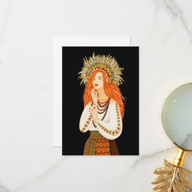 Ukrainsk flicka i en krans. Ukraina. Ukrainas Ind Tack Kort (Fram/Back In Situ)