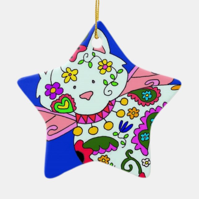 Ukrainsk Folk konst för kattängel Julgransprydnad Keramik (Framsidan)