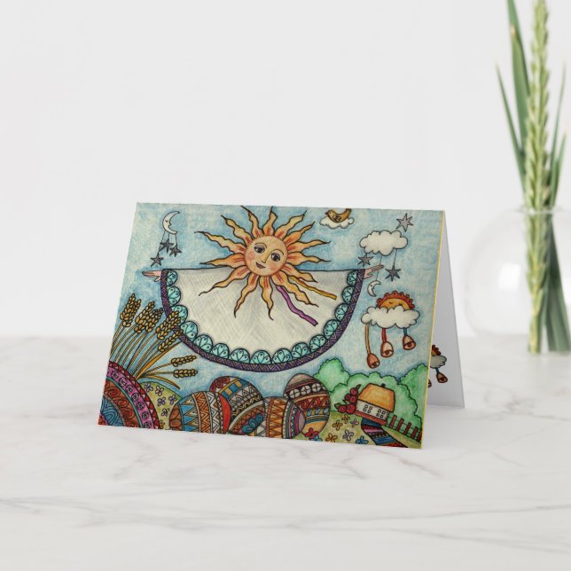 Ukrainsk Folk konst för påsksoluppgång Helgkort (Framsida)