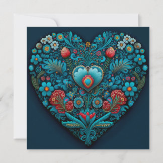 Ukrainsk folkart - Inspired Heart i Blue Julkort