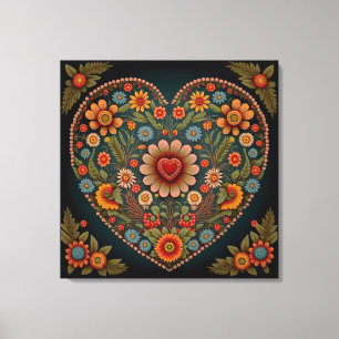 Ukrainsk folkart - Inspired Heart i Multi Färg Canvastryck