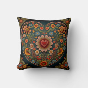 Ukrainsk folkart - Inspired Heart i Multi Färg Kudde