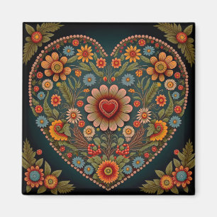 Ukrainsk folkart - Inspired Heart i Multi Färg Magnet