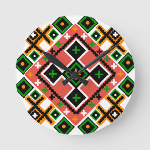 Ukrainsk folkart Inspired Rund Klocka