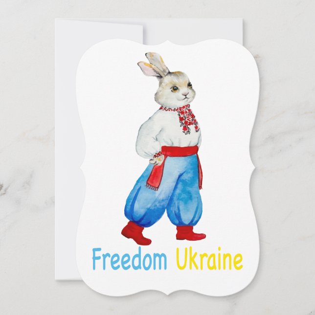 Ukrainsk folkdräkt vattenfärg styliserad kanin inbjudningar (Framsida)