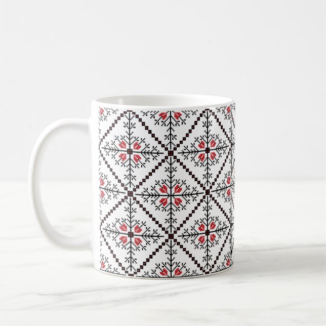 ukrainsk folksömlös mönster ornament kaffemugg (Vänster)