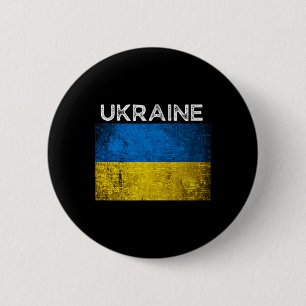 Ukrainsk gul blå flagga med ordet Ukraina nedslite Knapp