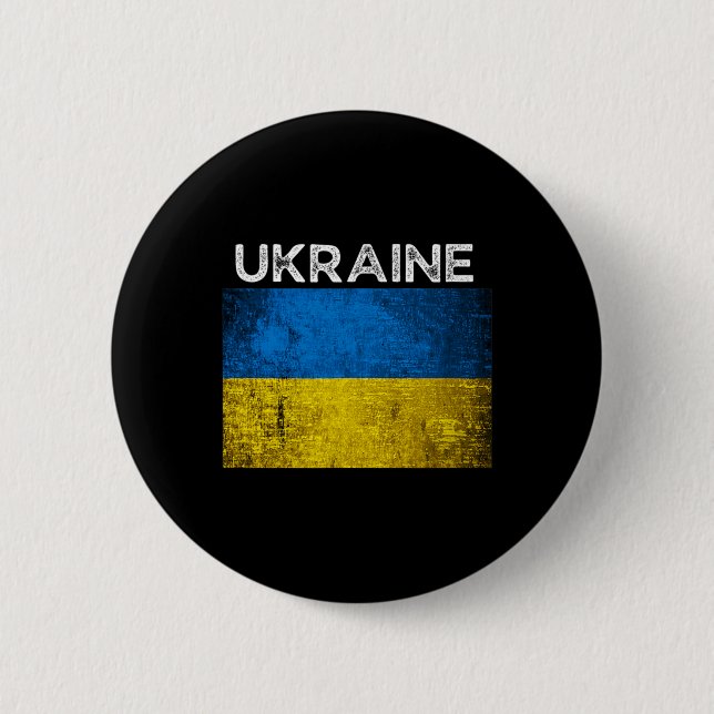 Ukrainsk gul blå flagga med ordet Ukraina nedslite Knapp (Framsida)