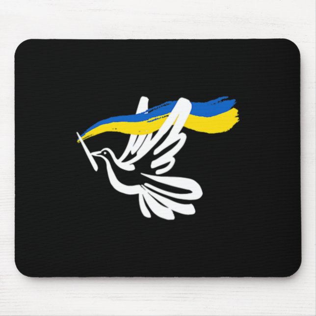 Ukrainsk gul blå flagga med vit duvstöd musmatta (Framsidan)