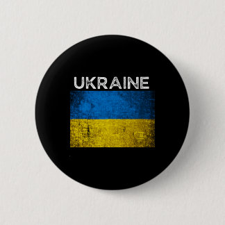 Ukrainsk gulblå flagga med ordet Ukraina nedsliten Knapp