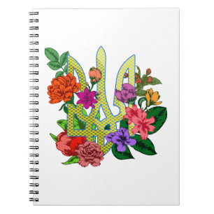 Ukrainsk heraldik treudd tryzub blommande blommor anteckningsbok