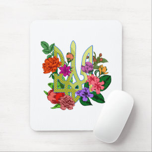 Ukrainsk heraldik treudd tryzub blommande blommor musmatta