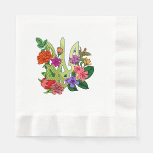 Ukrainsk heraldik treudd tryzub blommande blommor pappersservett
