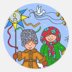 Ukrainsk jul Carollers Runt Klistermärke