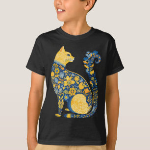 Ukrainsk Katt Söt Blommig Vintage Ukraina Flagga O T Shirt