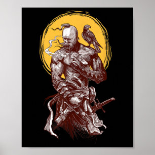 Ukrainsk kosackkrigare som håller svärd och kämpar poster