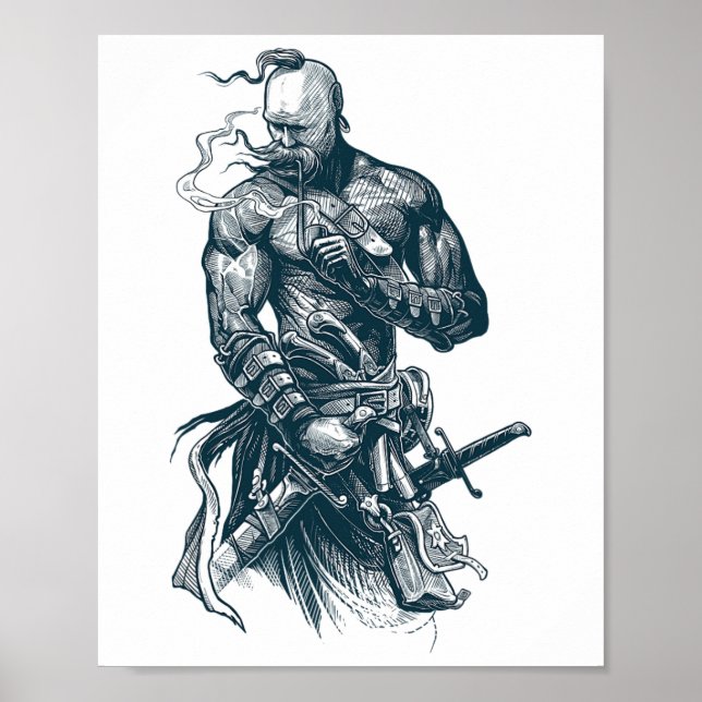 Ukrainsk kosackkrigare som håller svärd och kämpar poster (Framsidan)